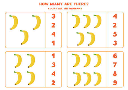 Count the number of cartoon bananas. Educational worksheet.のイラスト素材