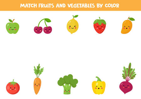 Match fruits and vegetables by color. Game for kids.のイラスト素材