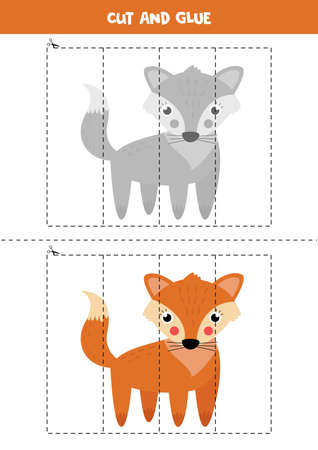 Cut and glue game with cute fox.のイラスト素材