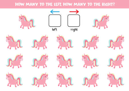 Count all unicorns that go to the right and to the left.のイラスト素材