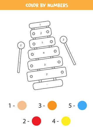 Color cartoon toy xylophone by numbers. Educational worksheet.のイラスト素材