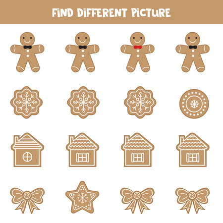 Find different picture of gingerbread cookies. Logical game for kids.のイラスト素材