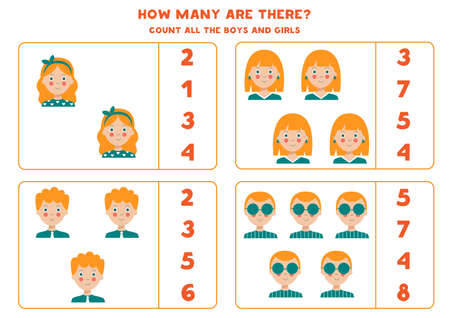 Count all girls and boys. Educational math game for kids.のイラスト素材
