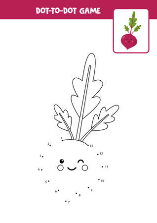 Dot to dot game with cute kawaii beetroot. Connect the dots. Math game. Dot and color picture.のイラスト素材