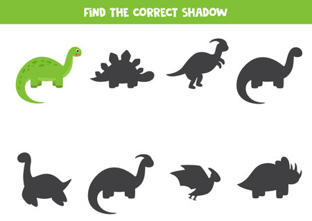 Find the right shadow of cute cartoon brontosaurus.のイラスト素材