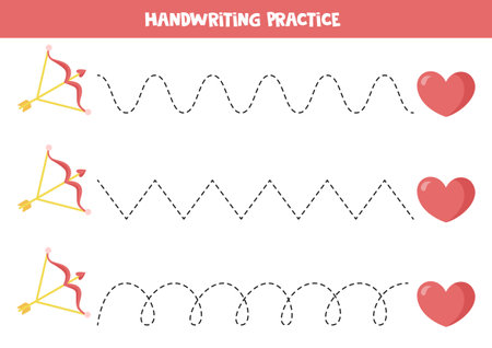 Tracing lines with valentine elements. Trace the lines with arrow and heart.のイラスト素材