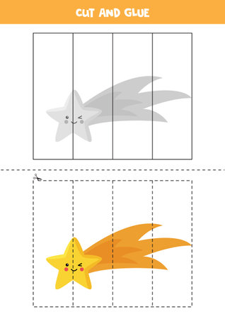 Cut and glue game for kids. Cute kawaii falling star.のイラスト素材