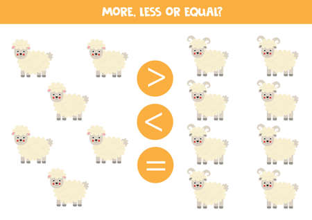 More, less, equal with cartoon sheep and rams.のイラスト素材
