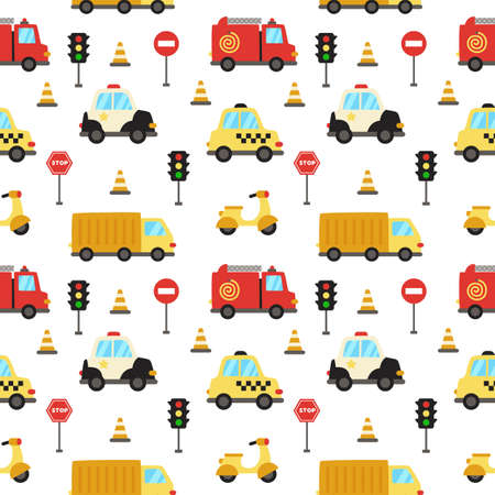 Seamless pattern with cute cartoon transportation means.のイラスト素材