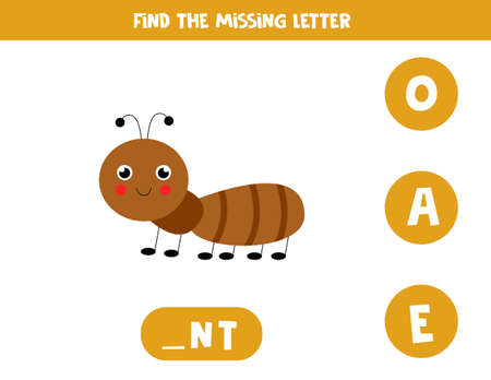 Find missing letter. Cute ant. Educational spelling game for kids.のイラスト素材