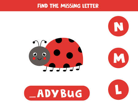 Find missing letter. Cute ladybug. Educational spelling game for kids.のイラスト素材