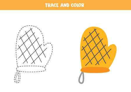 Trace and color baking glove. Educational game for kids. Writing and coloring practice.のイラスト素材