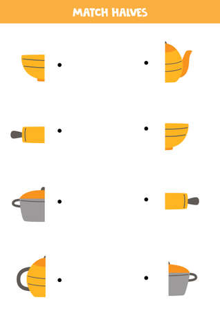 Match halves of kitchen tools. Logical game for kids.のイラスト素材