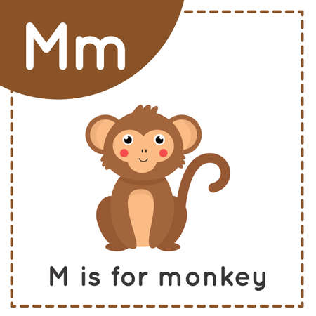 Animal alphabet flashcard for children. Learning letter M. M is for monkey.のイラスト素材