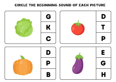 Circle the beginning sound of each picture. Educational game for kids.のイラスト素材