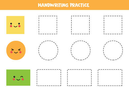 Trace contours of geometric shapes. Writing practice.のイラスト素材