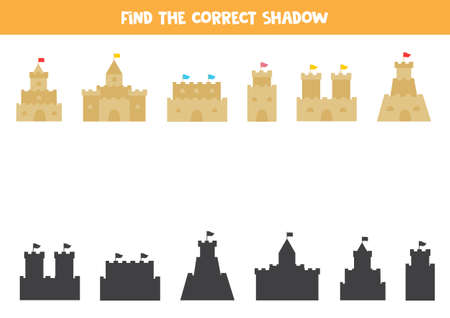 Find shadows of sand castles. Educational logical game for kids.のイラスト素材