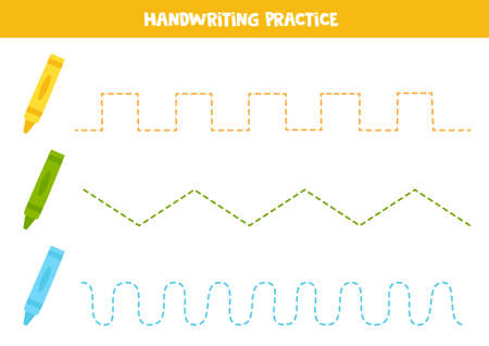 Tracing lines for kids with colorful crayons. Back to school worksheet.のイラスト素材