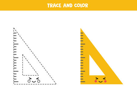 Trace and color cute yellow ruler. Educational game for kids. Writing and coloring practice.のイラスト素材