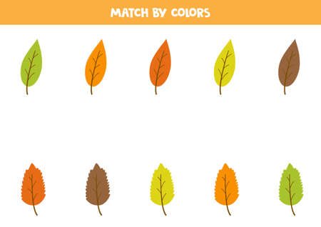 Color matching game for preschool kids. Match autumn leaves by colors.のイラスト素材