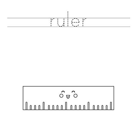 Trace word and color cute kawaii ruler.