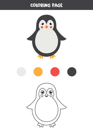 Coloring page with cute penguin. Worksheet for children.のイラスト素材