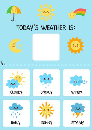 Today weather is. Template for kids. Weather chart. Learning days of week.のイラスト素材