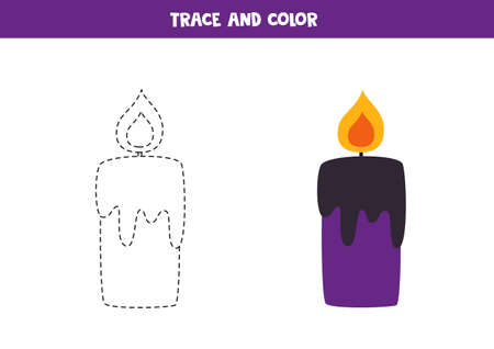Trace and color cute Halloween candle. Educational game for kids. Writing and coloring practice.のイラスト素材