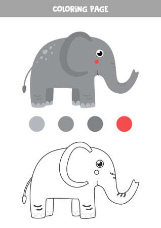 Coloring page with cute cartoon elephant. Worksheet for children.のイラスト素材