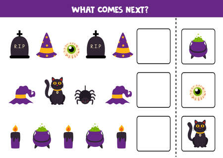 What comes next game with Halloween elements. Educational logical game for kids.のイラスト素材