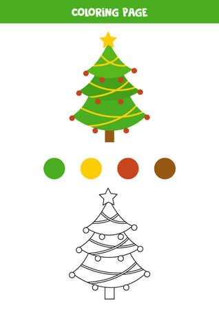Coloring page with cartoon Christmas tree. Worksheet for children.のイラスト素材