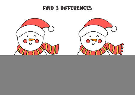 Find three differences between two pictures of cute Christmas snowman.のイラスト素材