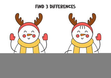 Find three differences between two pictures of cute Christmas snowman.のイラスト素材