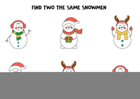 Find two the same snowmen. Educational worksheet for Christmas.のイラスト素材