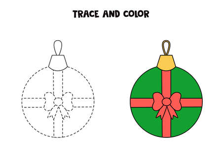 Trace and color cute Christmas ball. Educational game for kids. Writing and coloring practice.のイラスト素材