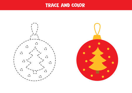 Trace and color cute Christmas ball. Educational game for kids. Writing and coloring practice.のイラスト素材