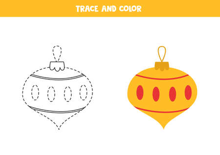 Trace and color cute Christmas ball. Educational game for kids. Writing and coloring practice.のイラスト素材