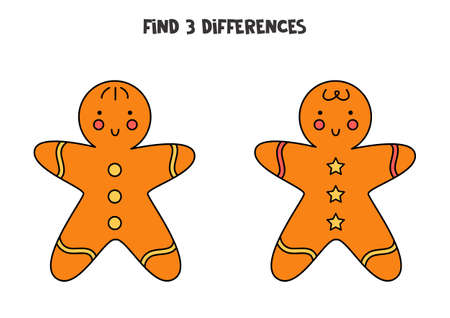 Find three differences between two pictures of cute ginger man cookie.のイラスト素材