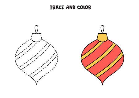 Trace and color cute Christmas ball. Educational game for kids. Writing and coloring practice.のイラスト素材