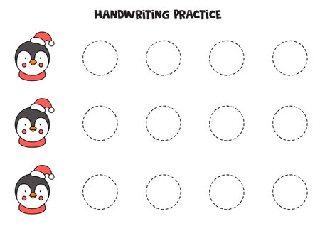 Tracing contours for kids with Christmas penguin. Handwriting practice.のイラスト素材