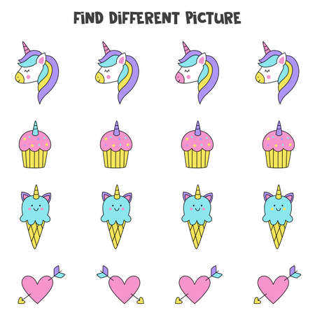 Find different picture in each row. Logical game for girls.のイラスト素材