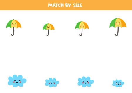 Match umbrellas and clouds by size. Educational logical game for kids.のイラスト素材