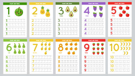 Set of number tracing flashcards. Learning numbers for kids.のイラスト素材