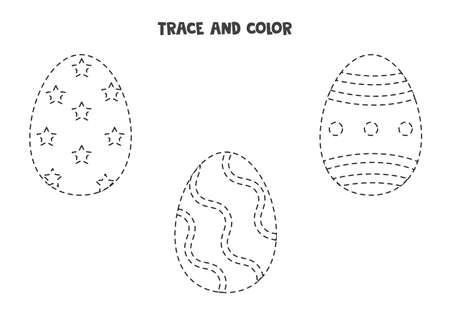 Trace and color cute Easter eggs. Worksheet for girls.のイラスト素材