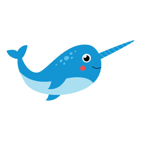 Vector illustration of cute narwhal isolated on white background.のイラスト素材