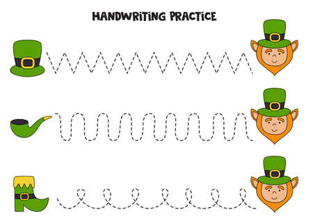 Tracing lines for kids with cartoon Patrick day symbols. Handwriting practice.のイラスト素材