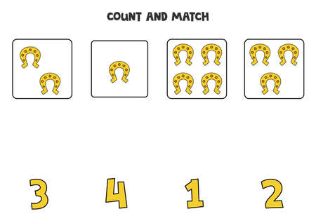 Count all horseshoe and match with the correct number.のイラスト素材