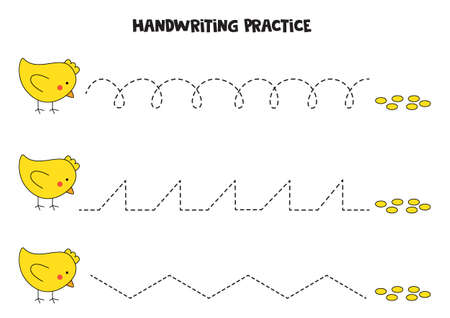 Tracing lines with cute Easter chickens. Writing practice.のイラスト素材
