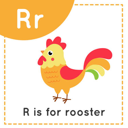 Animal alphabet flashcard for children. Learning letter R. R is for rooster.のイラスト素材