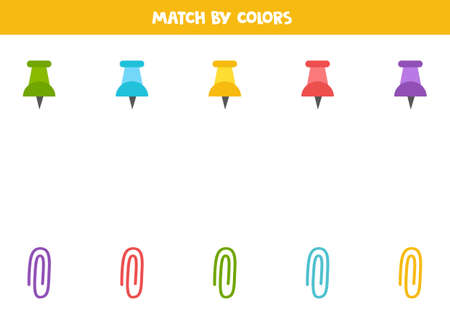 Match push pins and paper clips by colors. Educational logical game for kids.のイラスト素材